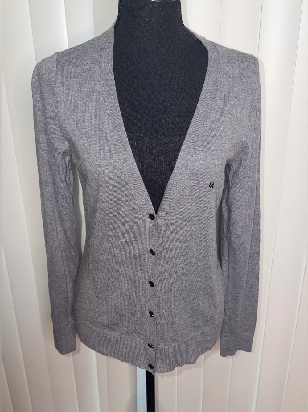 7th Avenue New York & Company Size M Gray Cardigan Sweater Top Rhinestone Women